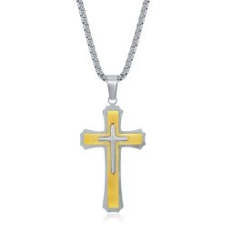 Budget 🔔 Blackjack men Stainless Steel Gold & Silver 3D Cross Necklace ⌛