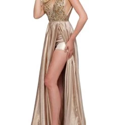 Brand new 🧨 Mac Duggal 👩 women Flowy Prom 👗 Dress In Gold 👍