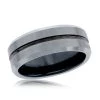 Coupon 😉 Blackjack men Matte & Polished Silver and Black Stripe Tungsten Ring ⌛