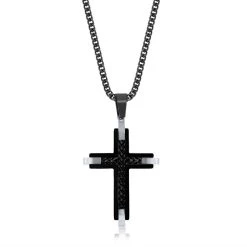 Best Sale 🥰 Blackjack men Stainless Steel Black & Silver Chevron Cross Necklace 🥰
