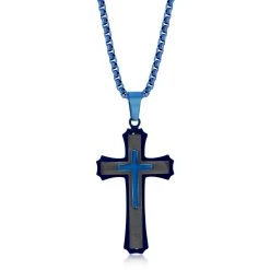 Outlet 😍 Blackjack men Stainless Steel Black & Blue 3D Cross Necklace 💯