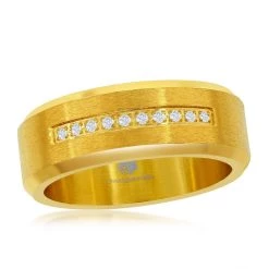 Best Sale ๐ Blackjack men Stainless Steel CZ Stripe Ring - Gold Plated ๐