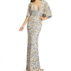 Promo 🔥 Mac Duggal 👩 Womens Embellished Capelet Evening 👗 Dress ✔️