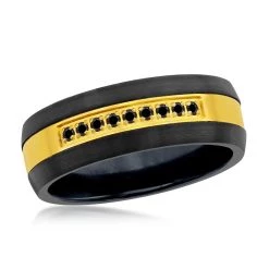 New ๐งจ Blackjack men Black & Gold w/ Black CZ Tungsten Ring ๐ฏ