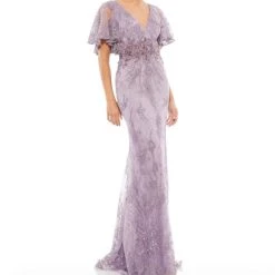 Promo ❤️ Mac Duggal 👩 women Beaded Flutter Sleeve Gown in Lilac 👍