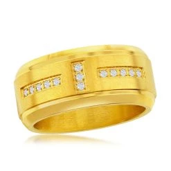 New ๐ Blackjack men Stainless Steel Gold Band CZ Ring ๐