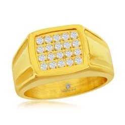 Best Pirce ๐ฏ Blackjack men Stainless Steel Gold Square CZ Ring ๐