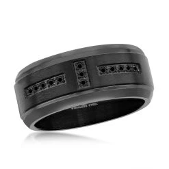 Best Pirce ๐ Blackjack men Stainless Steel Black CZ Band Ring ๐