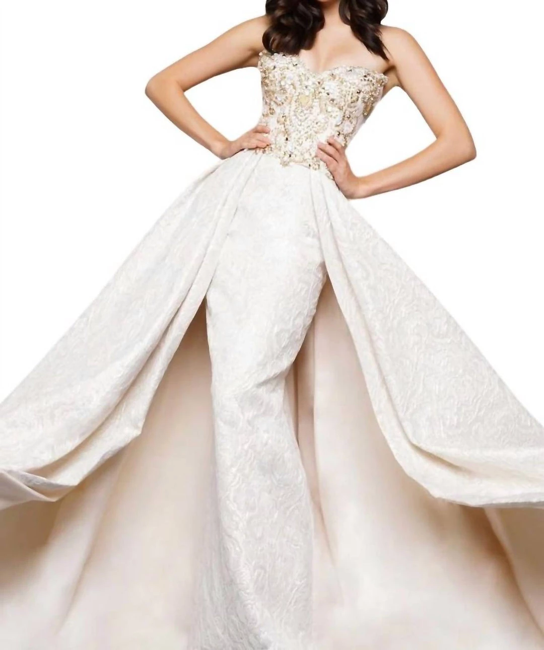 Best deal 🤩 Mac Duggal 👩 women Strapless 👗 Dress With Overlay in Cream 😍 1 Best deal 🤩 Mac Duggal 👩 women Strapless 👗 Dress With Overlay in Cream 😍