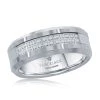 Best Sale 😀 Blackjack men Brushed and Polished Double Row CZ Silver Tungsten Ring 🔥