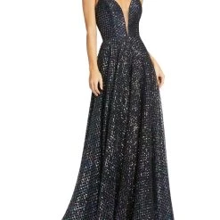Promo 🔥 Mac Duggal 👩 Womens Sequined Plunge Evening 👗 Dress 😀