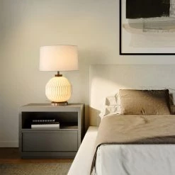 Brand new 🔥 Nova of California Moraga 24" Bone Porcelain Table Lamp in Weathered Brass and Walnut with nightlight feature and 4-Way Rotary Switch 🛒