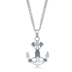 Deals ⭐ Blackjack men Stainless Steel Oxidized Anchor Necklace 🛒