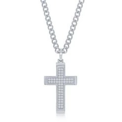 Wholesale 😀 Blackjack men Stainless Steel Polished CZ Cross Necklace ✔️