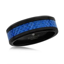 Cheapest 🎁 Blackjack men Black Tungsten Ring W/ Blue Carbon Fiber 🎁