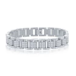 Buy ✔️ Blackjack men Stainless Steel CZ Square Link Bracelet 🤩