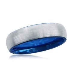 Best deal ๐ Blackjack men Blue & Silver 6mm Tungsten Ring ๐