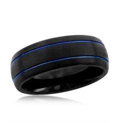 Best deal ๐ Blackjack men Black and Blue Double Stripe Tungsten Ring ๐