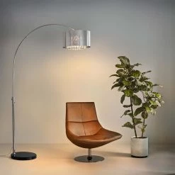 Budget 🧨 Nova of California Marilyn 90" 1 Light Arc Lamp in Polished Chrome/Mylar and Crystal Shade with Rotary Switch ⌛