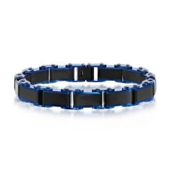 Promo 🥰 Blackjack men Stainless Steel Black & Blue Industrial Link Bracelet 💯